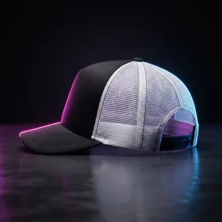 Custom trucker hat in Black/White — side view